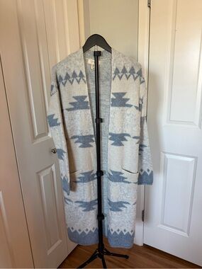 Jessica Simpson Small Aztec Cardigan Gray Blue Open Front Duster Sweater